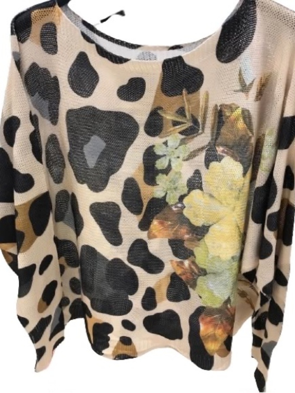 Beige Floral Leopard Print Pullover Sweatshirt
